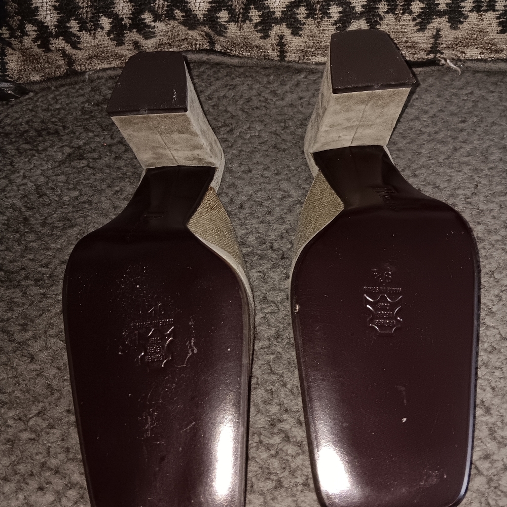 New Browns twill and Suede Mule shoe